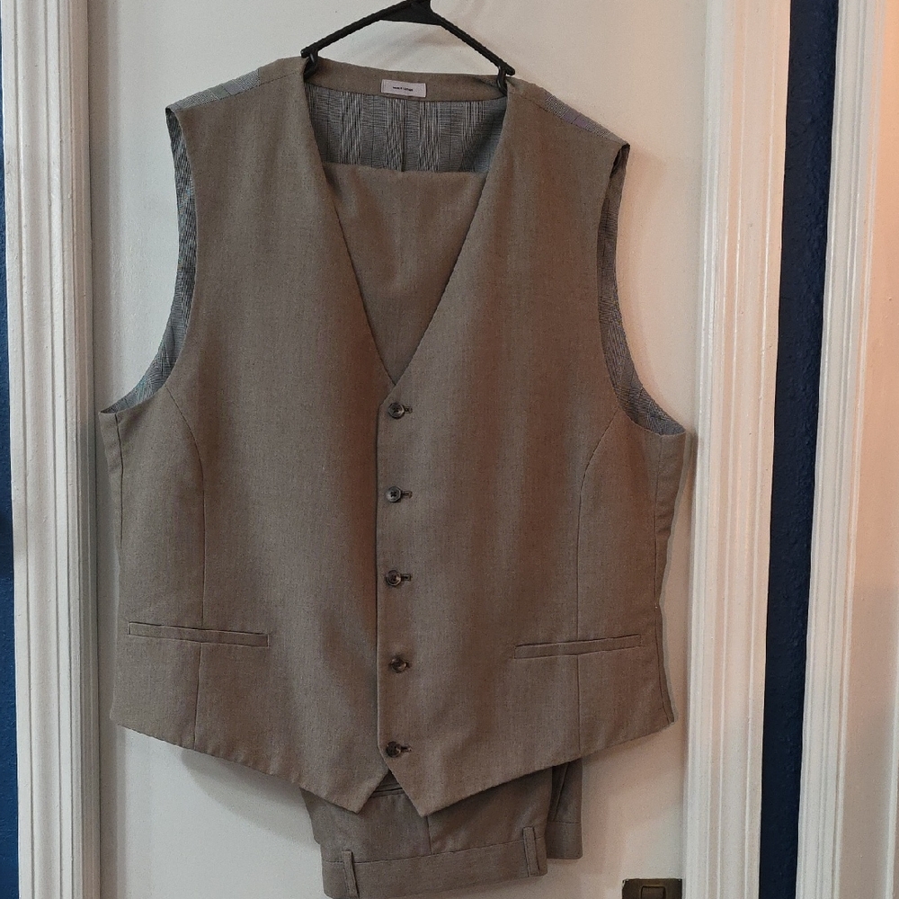 JF J.Ferrar Light Brown Suit Vest and Pants